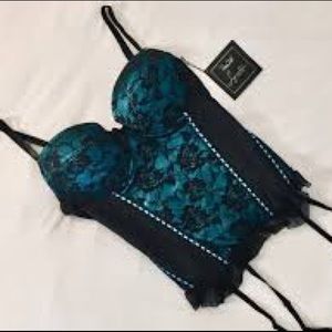 Rene Rofe Sexy Blue Bustier/Corset w Black Lace Xl